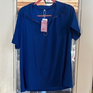 AYGIENCE Women's Blue Short Sleeve 1/4 Zip Mock Neck Activewear Top XXL